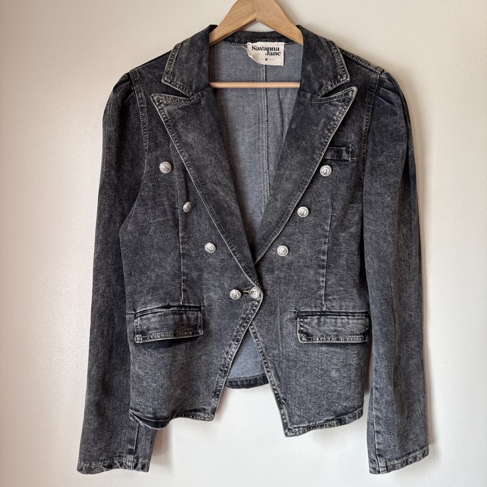 Savanna Jane Black Jean Denim Jacket Womens Size M Acid Wash Coat Festival